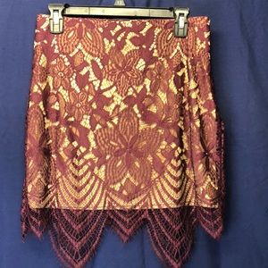 Express lace nude mini skirt